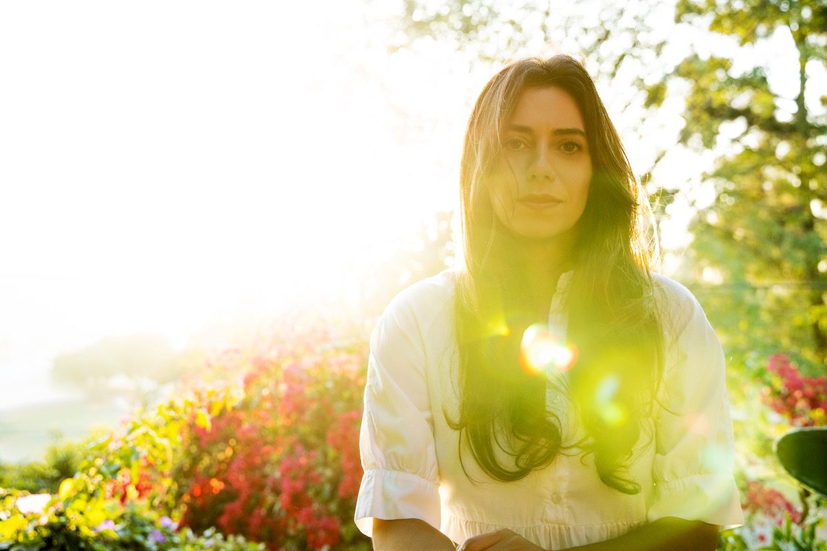 A brightly lit photo of Haroula Rose in a garden