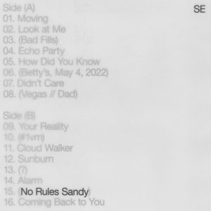 A simple song list is the cover art for Sylvan Esso's new album No Rules Sandy