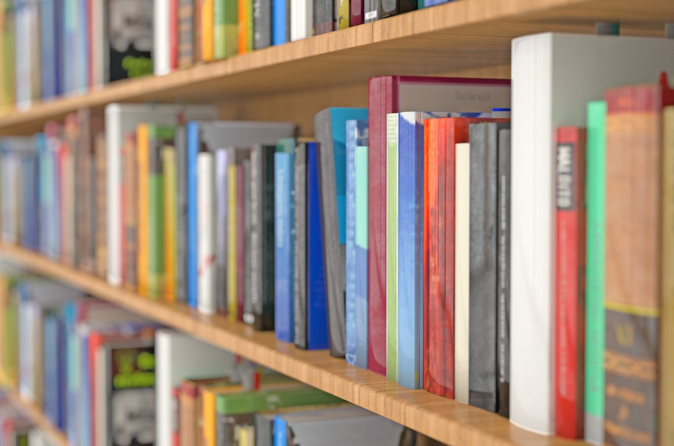 A shelf of colorful books