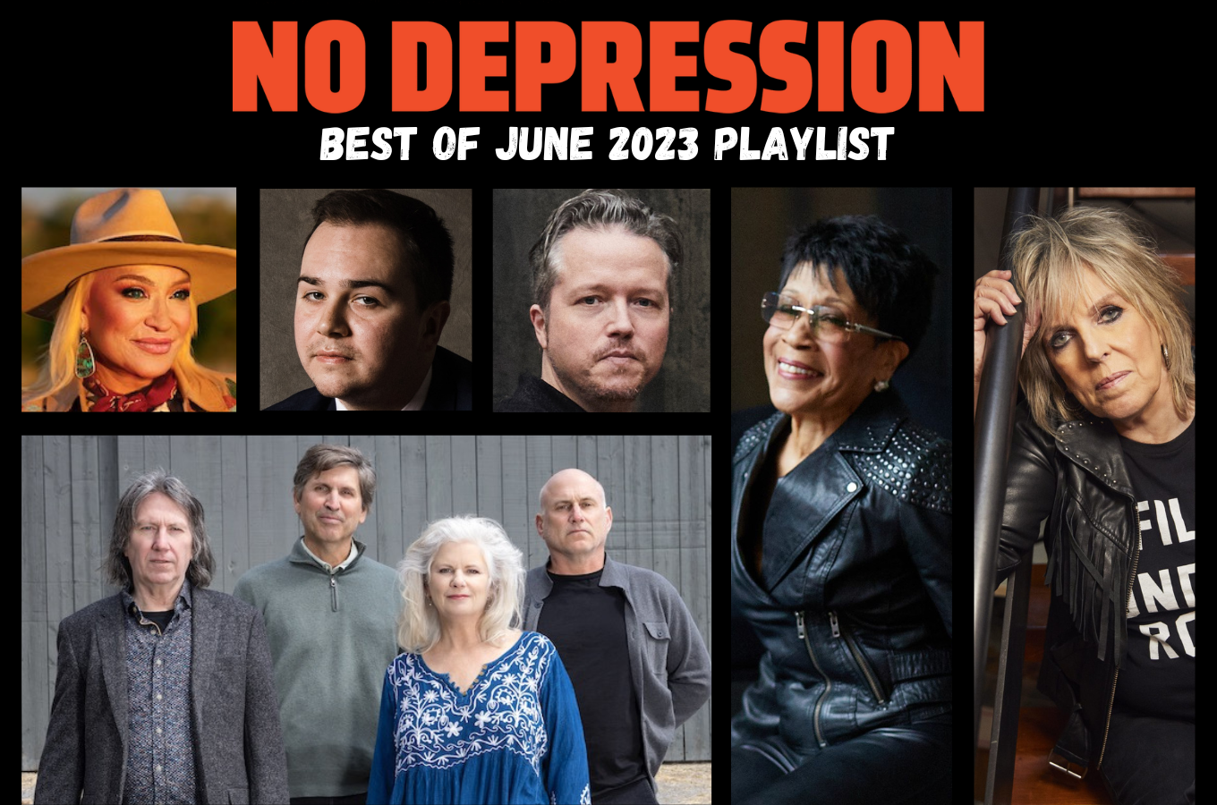 The Best of June playlist features, clockwise from top left, Tanya Tucker, Tommy Prine, Jason Isbell, Bettye LaVette, Lucinda Williams, and Cowboy Junkies.