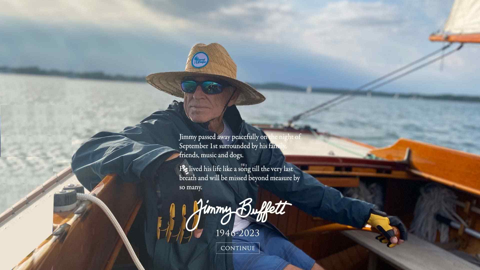 A message announcing Jimmy Buffett's death on his homepage