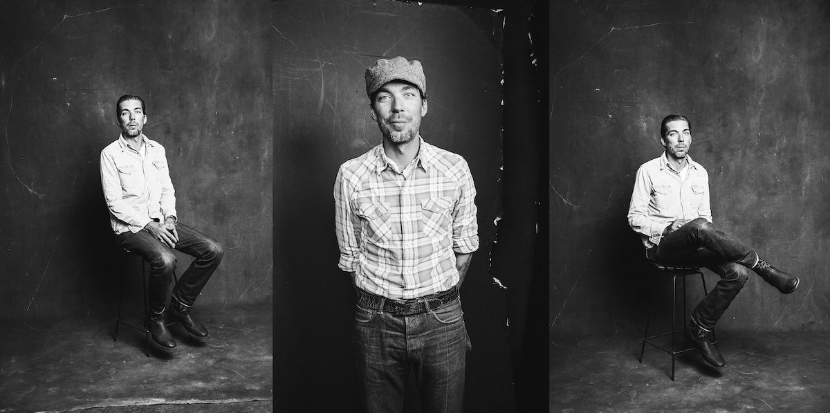 Three black and white portraits of Justin Townes Earle